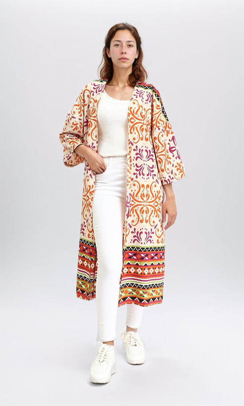 R209108 - Colorful Slip On Summer Cardigan - Orange & Magenta