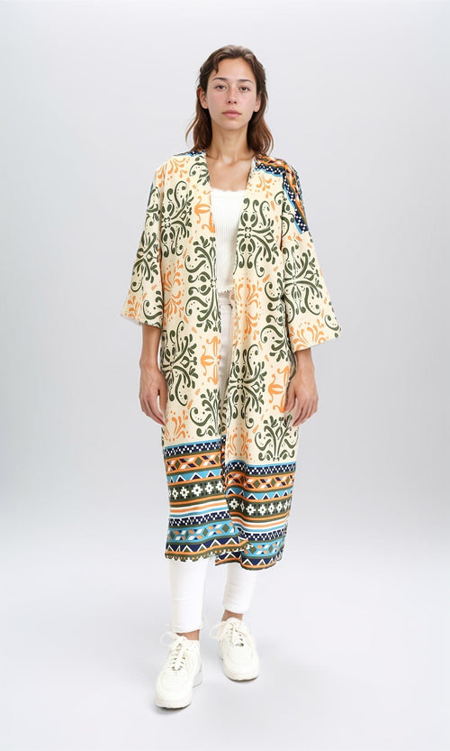 Colorful Slip On Summer Cardigan - Olive & Orange