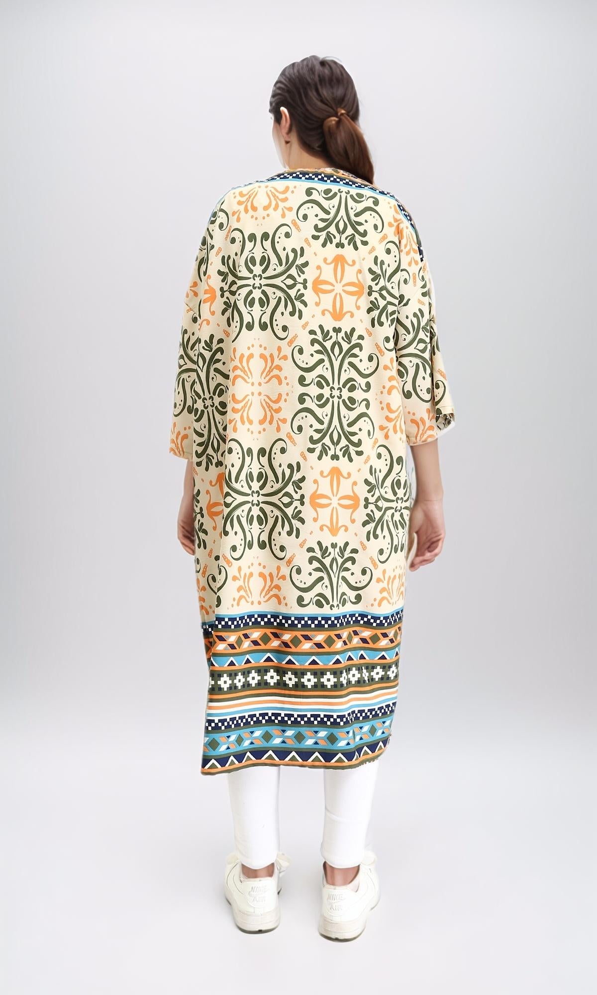 R209109 - Colorful Slip On Summer Cardigan - Olive & Orange