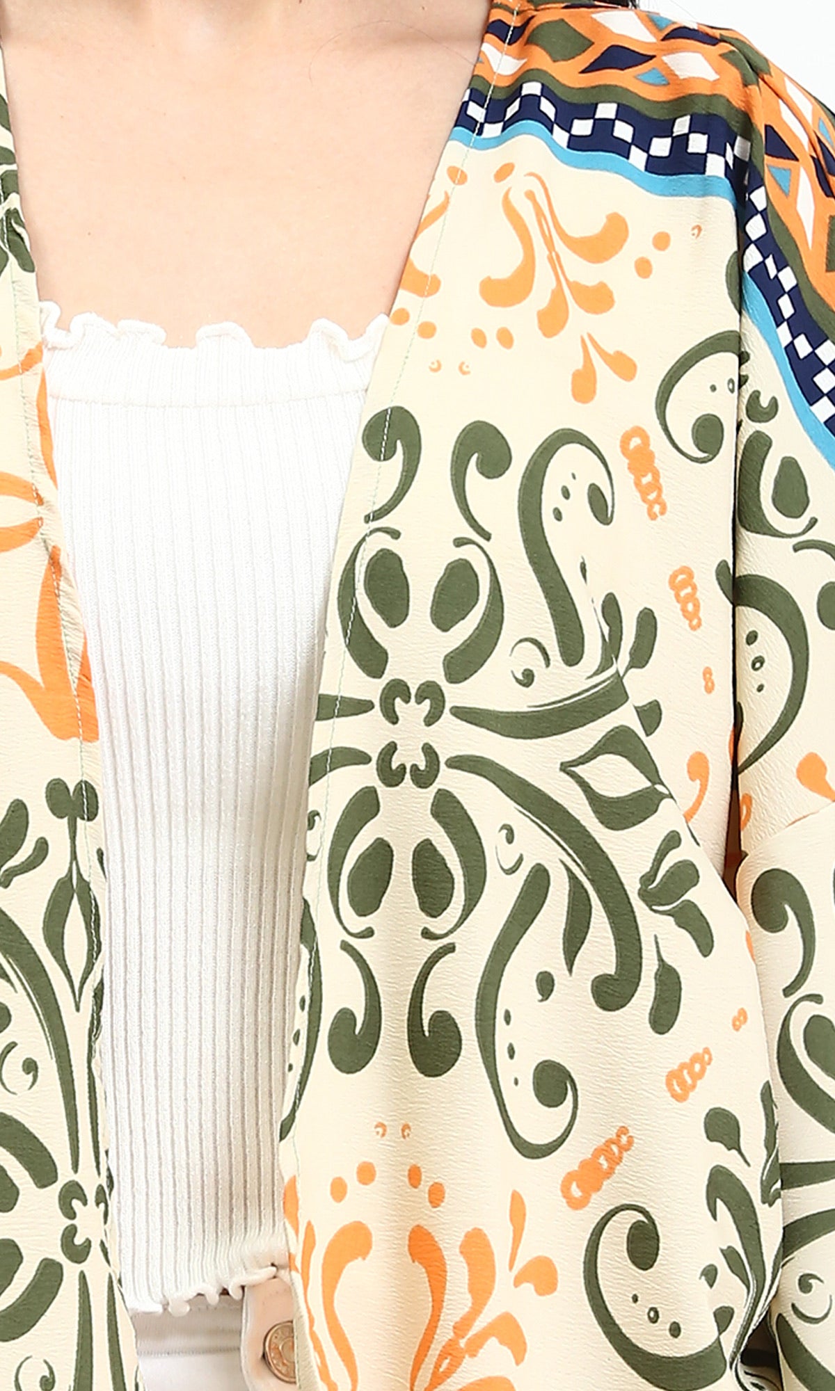 R209109 - Colorful Slip On Summer Cardigan - Olive & Orange