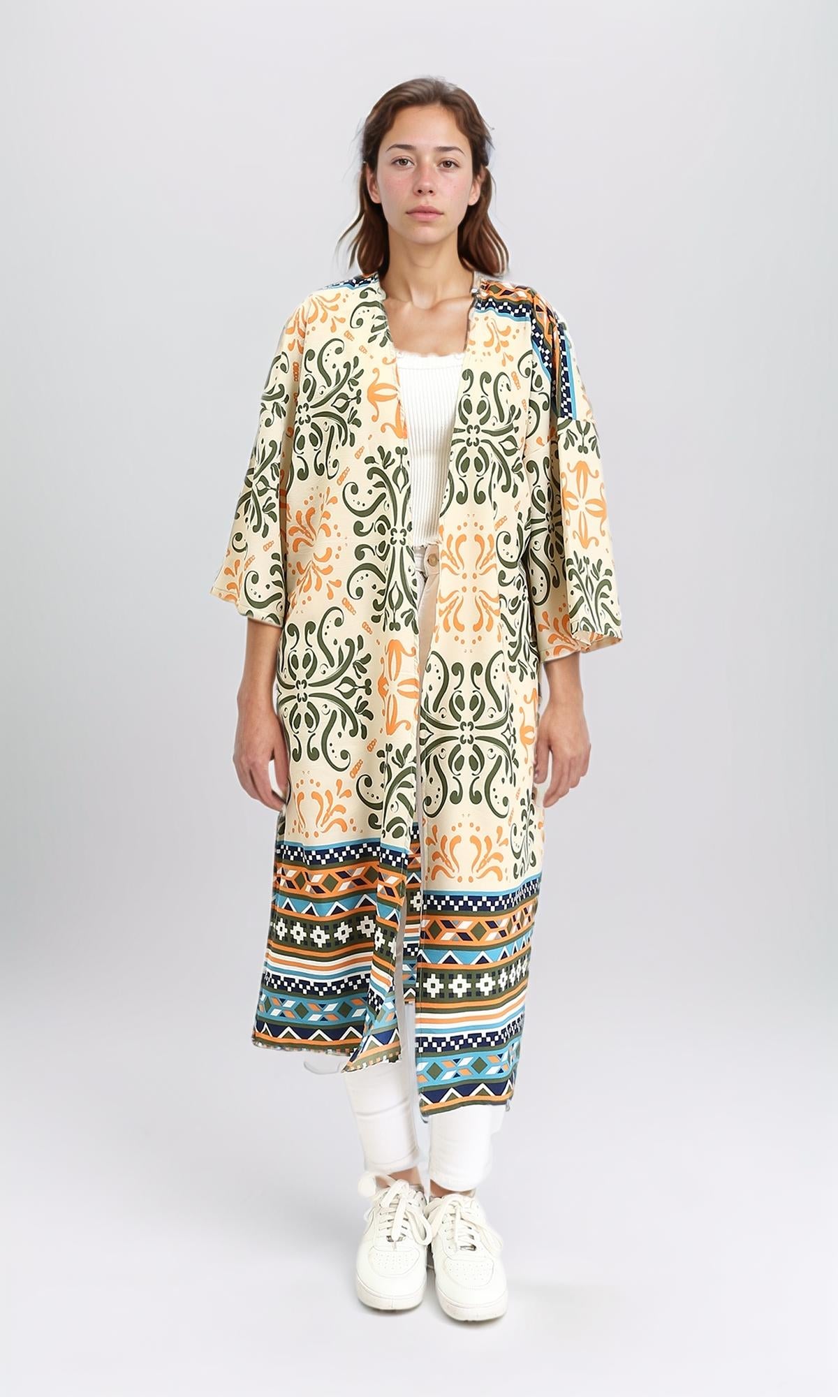 R209109 - Colorful Slip On Summer Cardigan - Olive & Orange