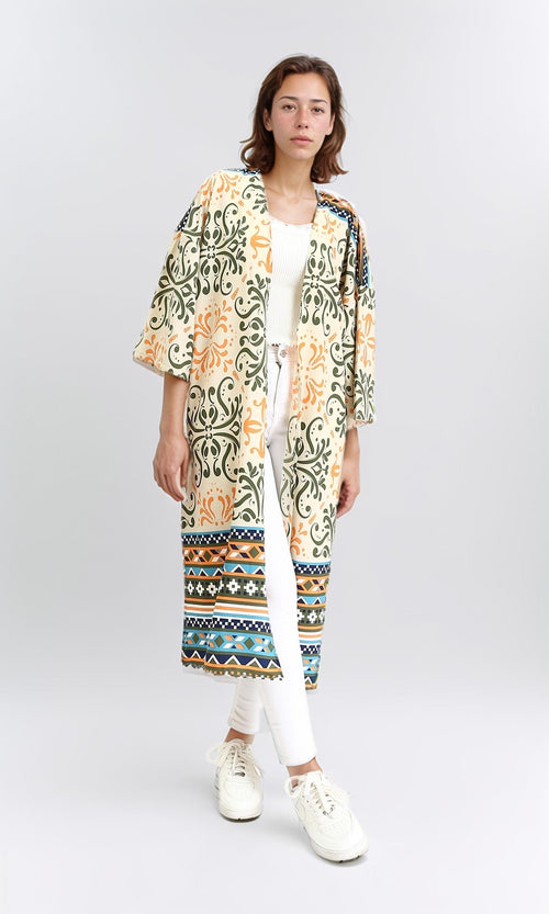 R209109 - Colorful Slip On Summer Cardigan - Olive & Orange