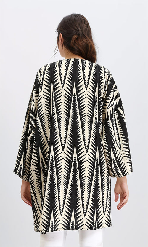 R209111 - Open Neckline Summer Cardigan - Black & Beige