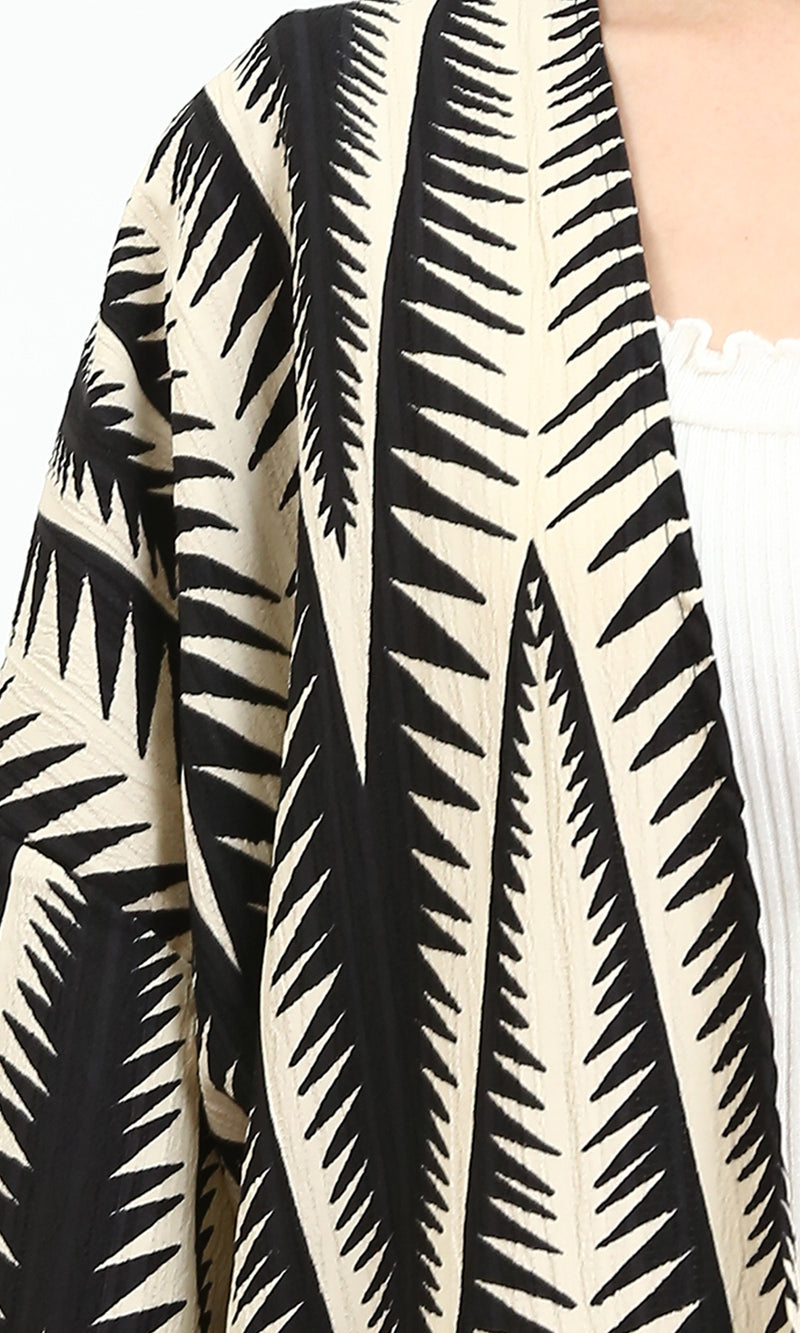 R209111 - Open Neckline Summer Cardigan - Black & Beige