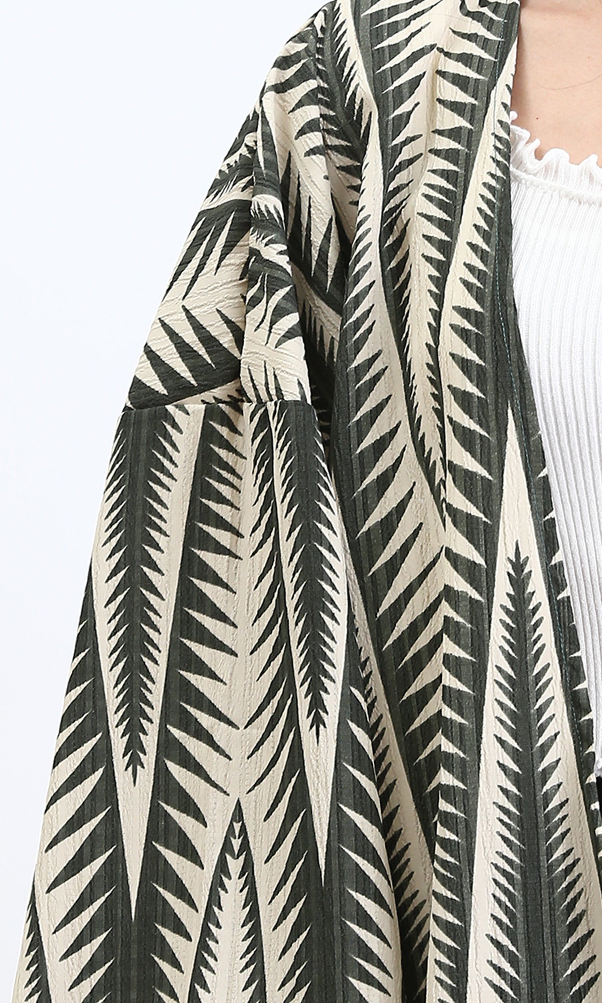 R209112 - Open Neckline Summer Cardigan - Dark Olive & Beige