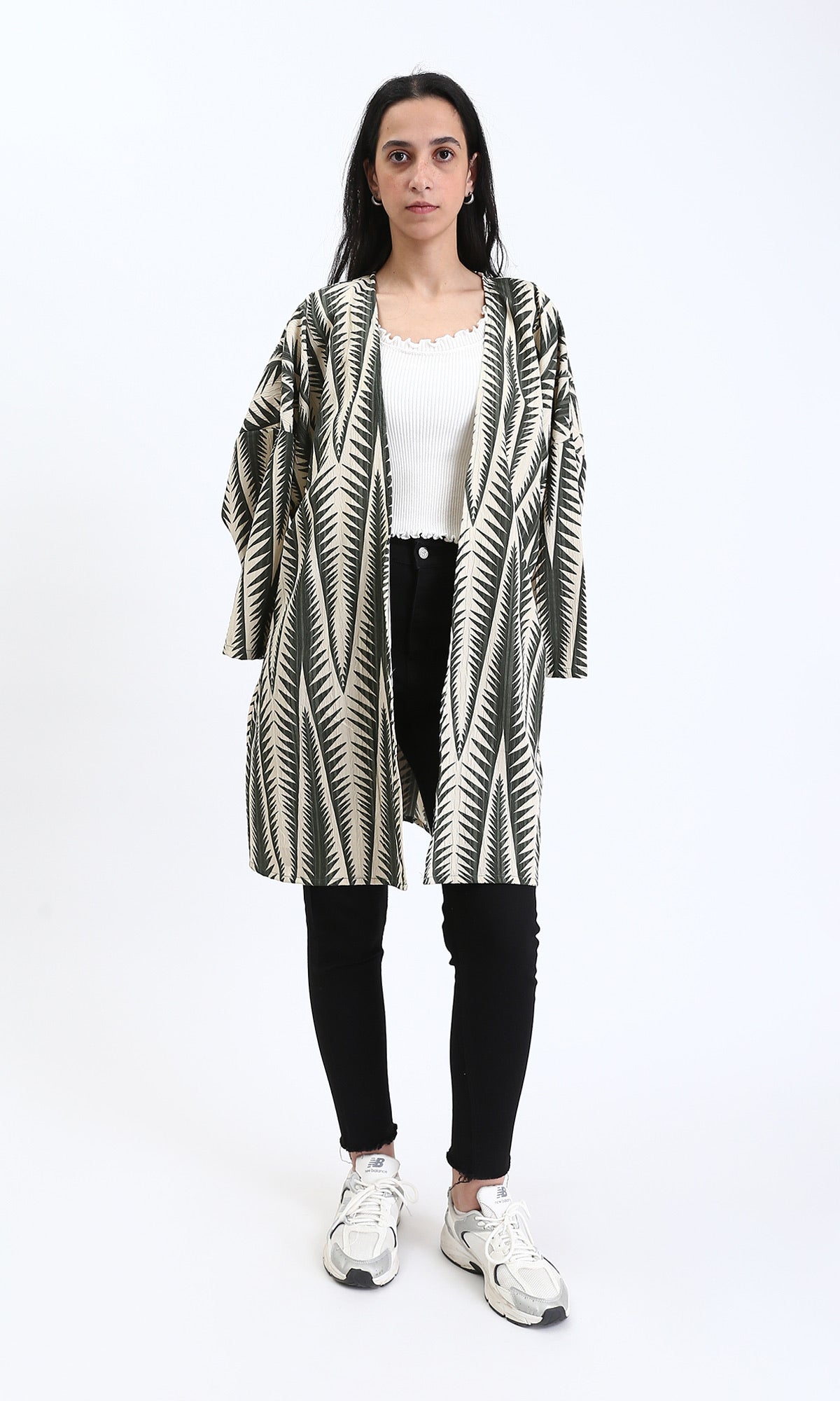 R209112 - Open Neckline Summer Cardigan - Dark Olive & Beige