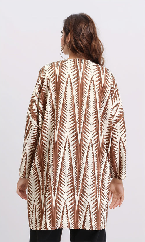 R209113 - Open Neckline Summer Cardigan - Brown & Beige