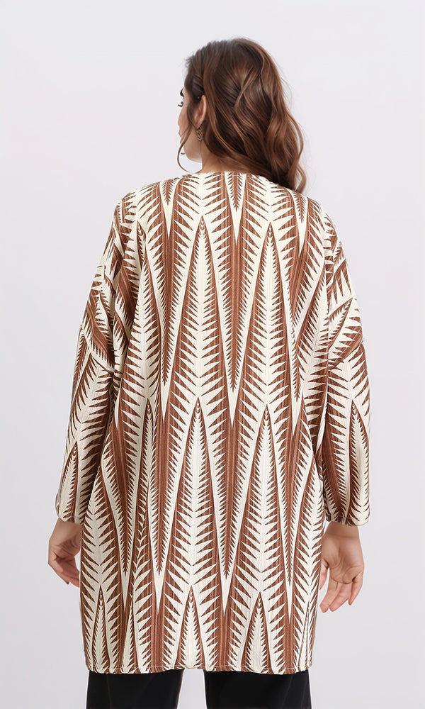 R209113 - Open Neckline Summer Cardigan - Brown & Beige