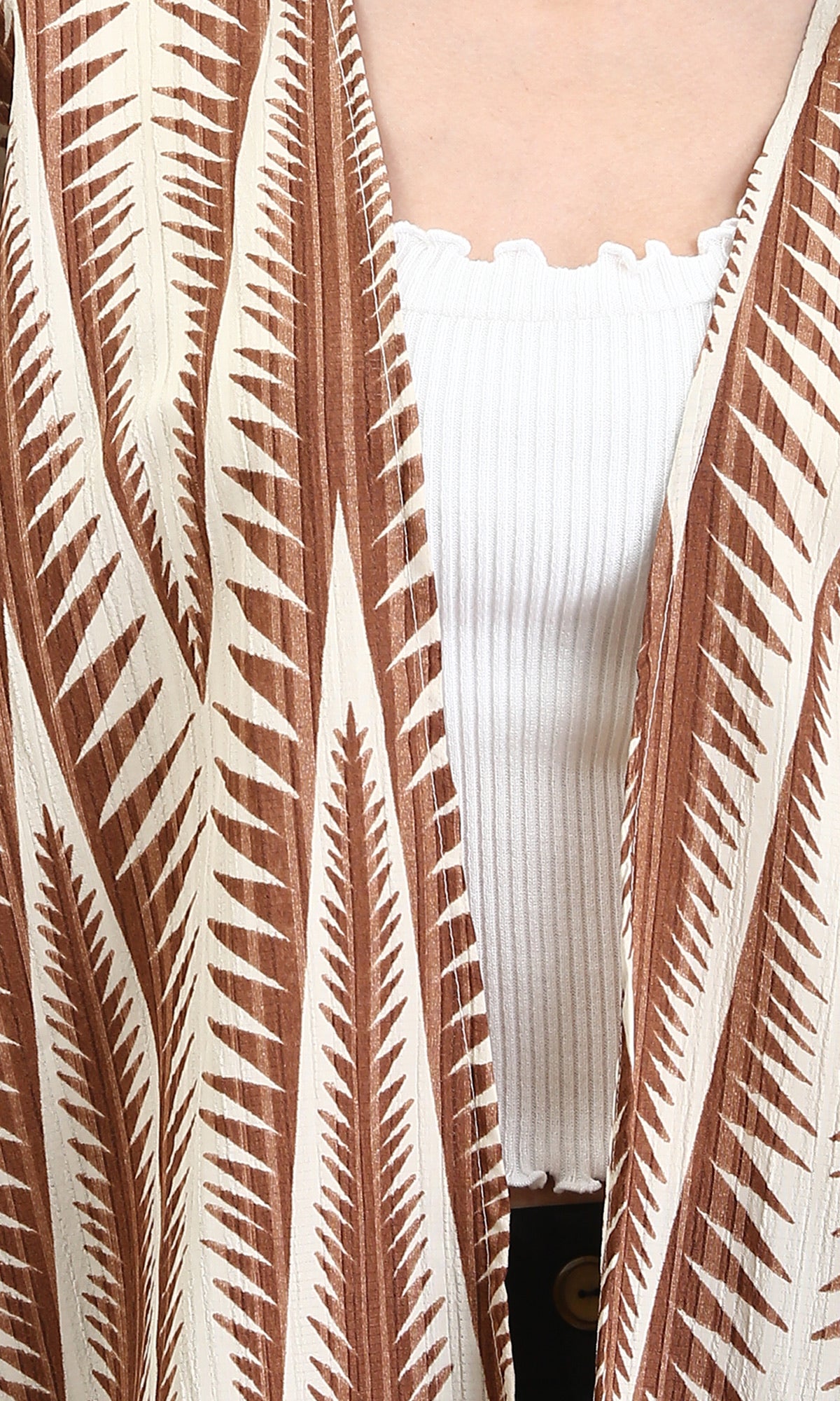 R209113 - Open Neckline Summer Cardigan - Brown & Beige