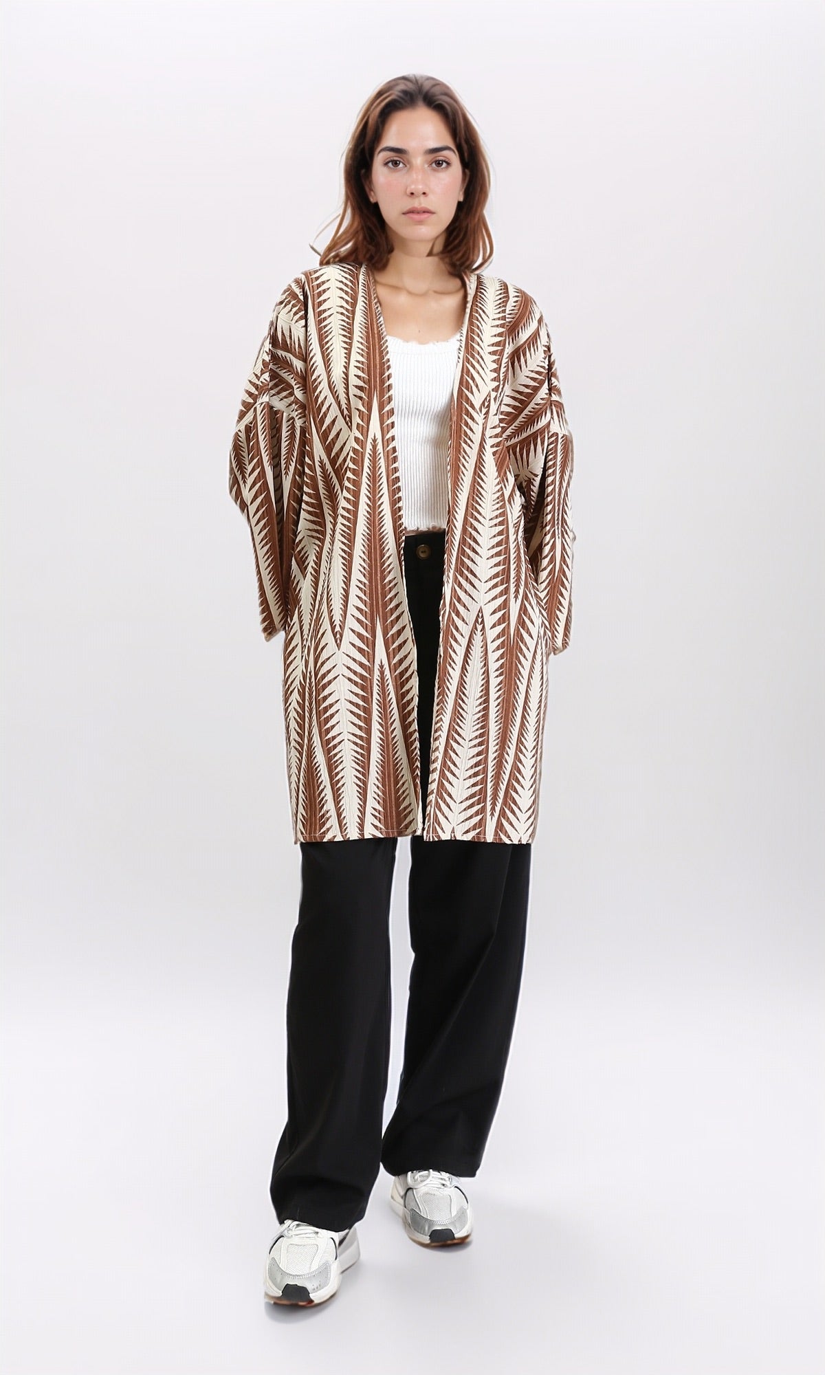 R209113 - Open Neckline Summer Cardigan - Brown & Beige