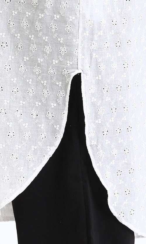 R209114 - Self Pattern Shirt with Mandarin Collar - White