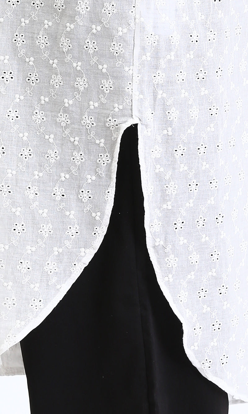 R209114 - Self Pattern Shirt with Mandarin Collar - White