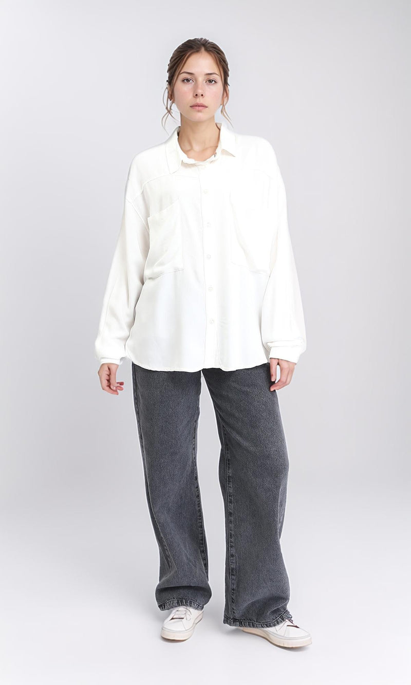 R209115 - Solid shirt with Patched Pockets - Off-White