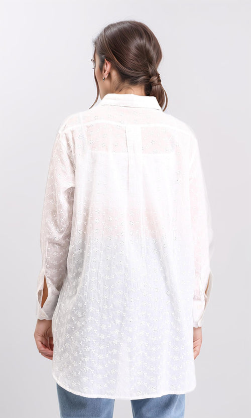 R209116 - Self Pattern Buttoned Long Shirt - White