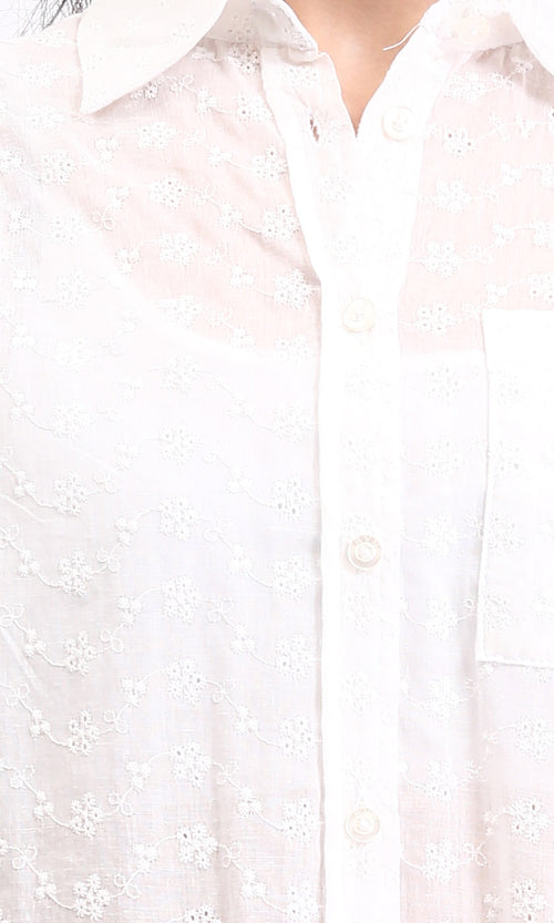 R209116 - Self Pattern Buttoned Long Shirt - White