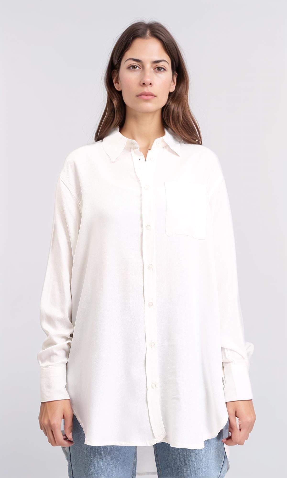 Sold Buttoned Cotton Long Shirt - White