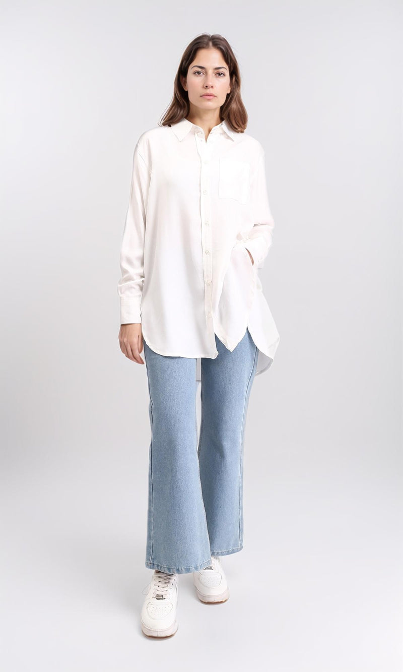 R209117 - Sold Buttoned Cotton Long Shirt - White