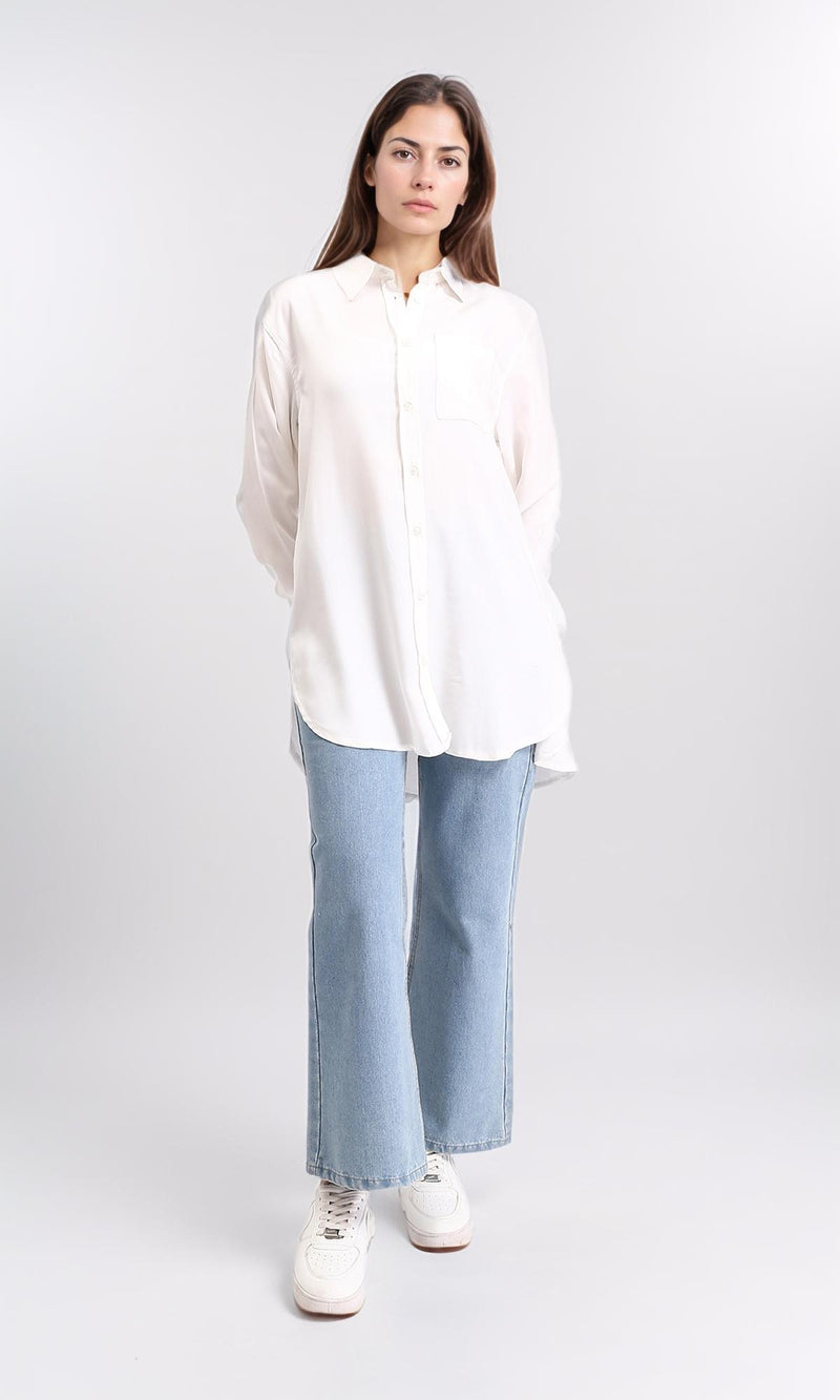 R209117 - Sold Buttoned Cotton Long Shirt - White