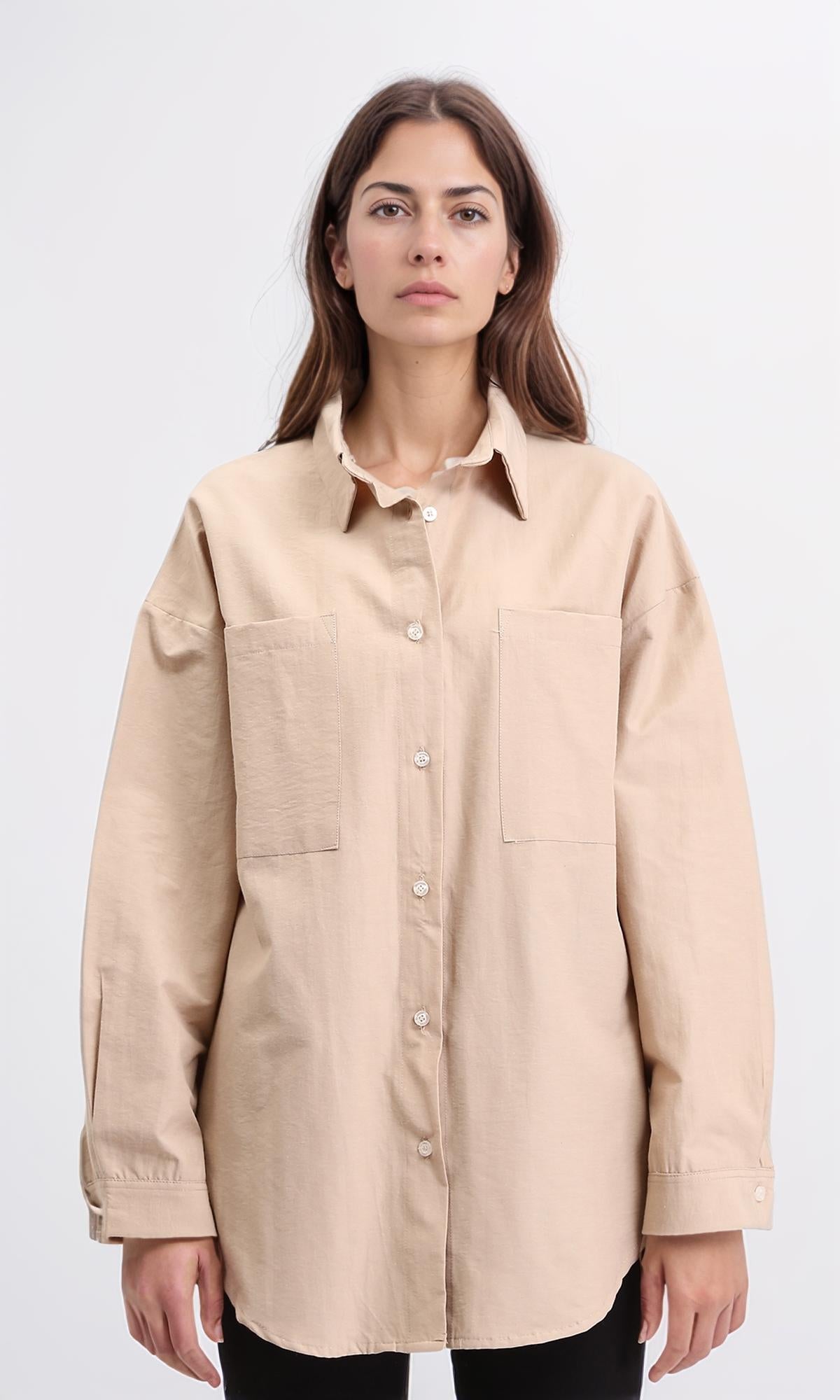 Solid Shirt with Front Pockets - Light Coffee
