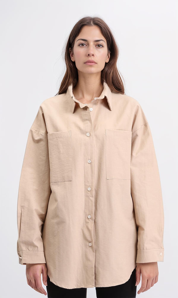 R209118 - Solid Shirt with Front Pockets - Light Coffee