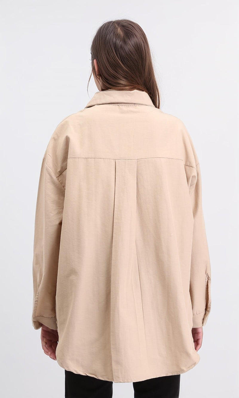 R209118 - Solid Shirt with Front Pockets - Light Coffee