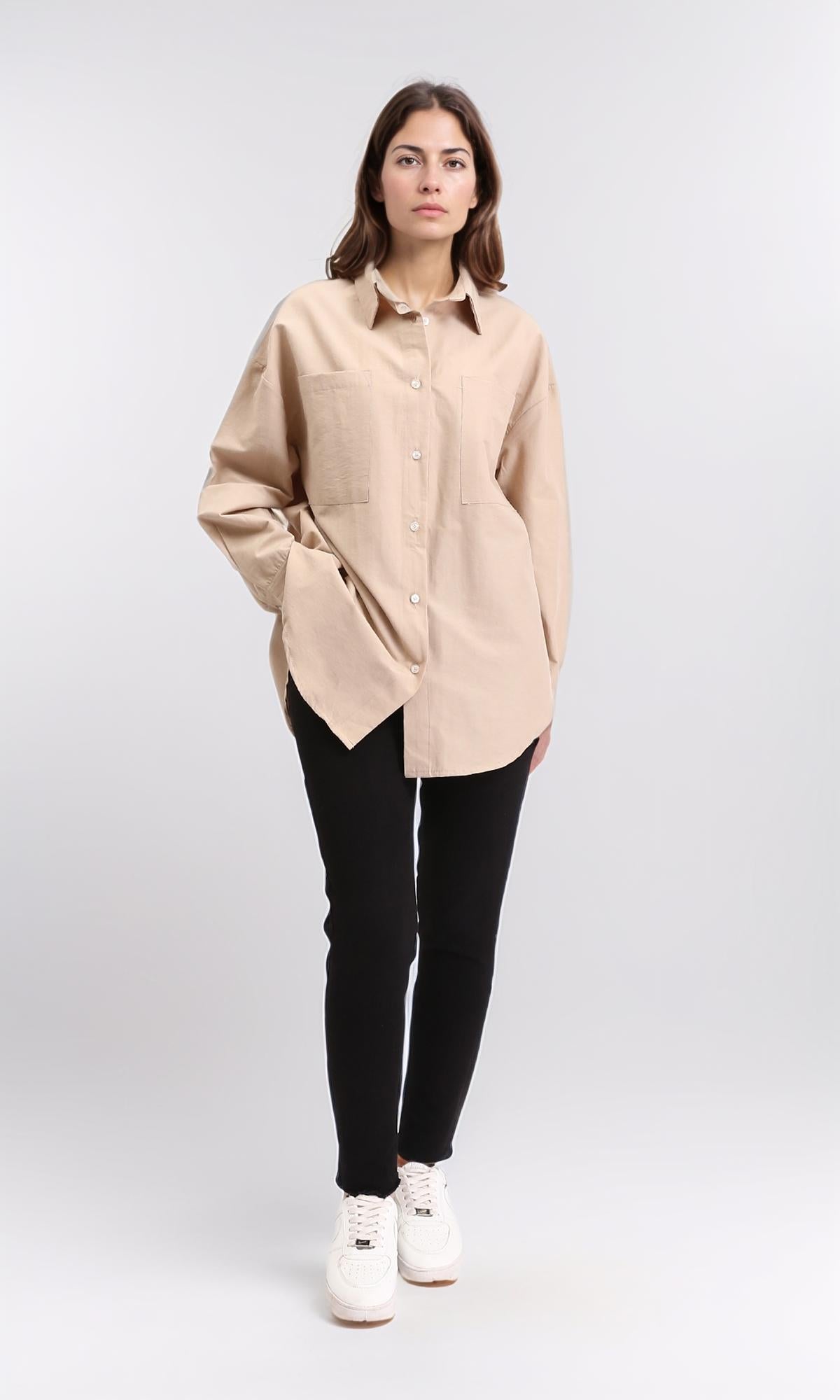 R209118 - Solid Shirt with Front Pockets - Light Coffee