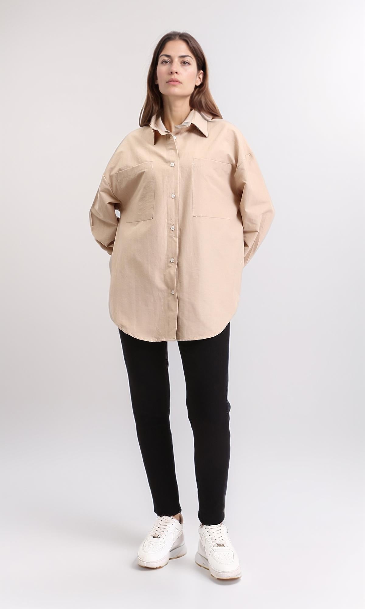 R209118 - Solid Shirt with Front Pockets - Light Coffee