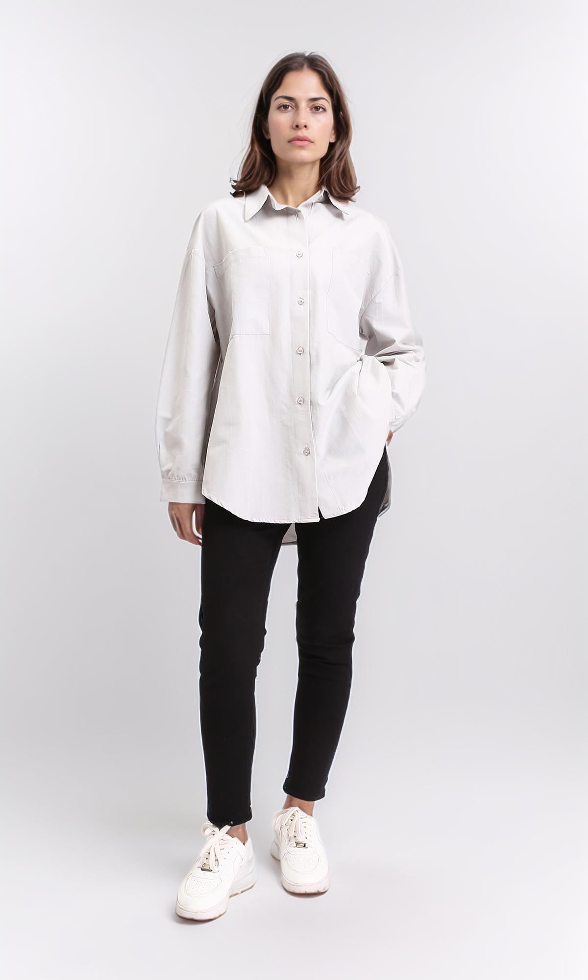 R209119 - Solid Shirt with Front Pockets - Grey