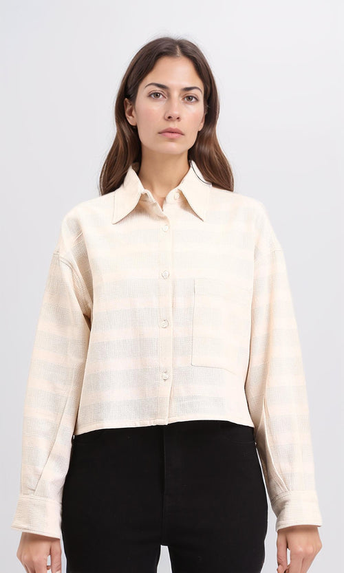 R209120 - Self Striped Cotton Summer Shirt - Light Beige