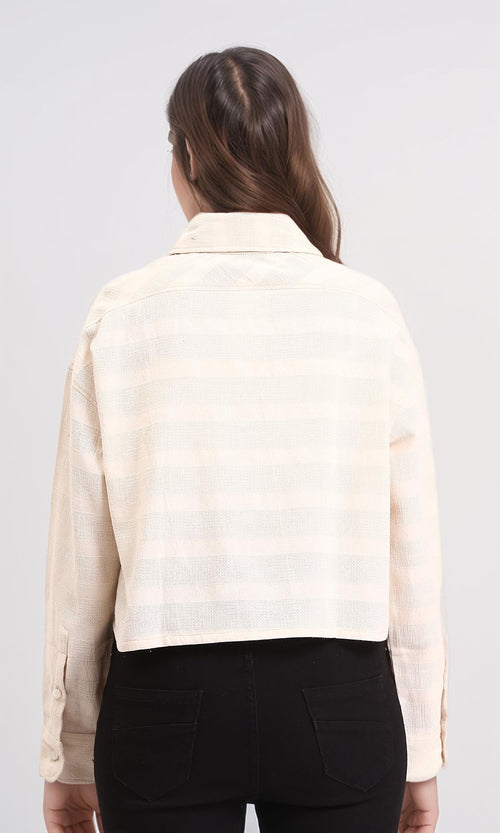 R209120 - Self Striped Cotton Summer Shirt - Light Beige