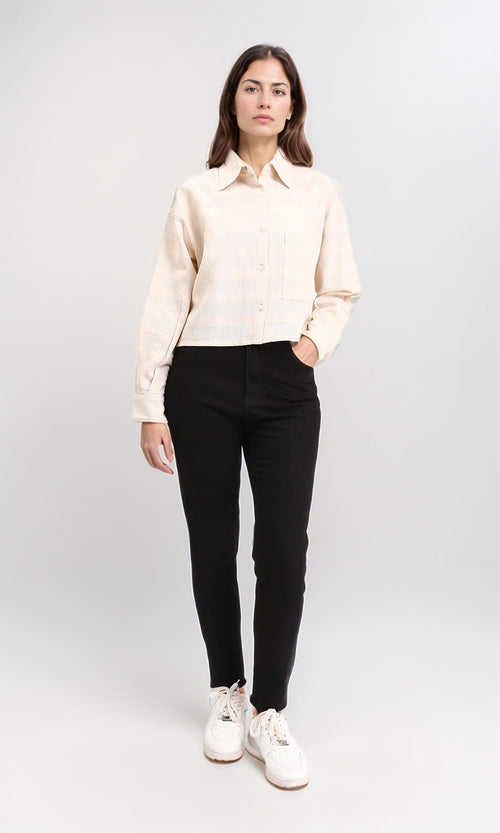 R209120 - Self Striped Cotton Summer Shirt - Light Beige