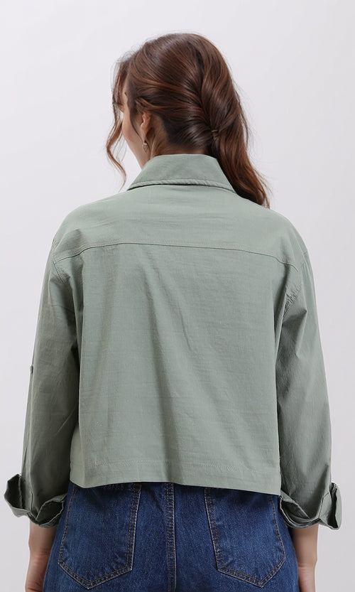 R209122 - Solid Short Shirt with Front Pockets - Dark Olive