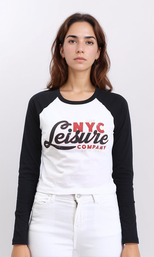 R209126 - Bi-Tone Long Sleeves Printed Tee - Black & White