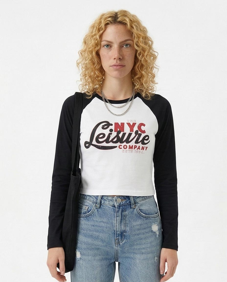 Product Title: Ravin Women's NYC Leisure Graphic Raglan Long Sleeve T-Shirt - Black/white