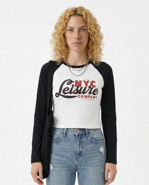 Product Title: Ravin Women's NYC Leisure Graphic Raglan Long Sleeve T-Shirt - Black/White - R209126