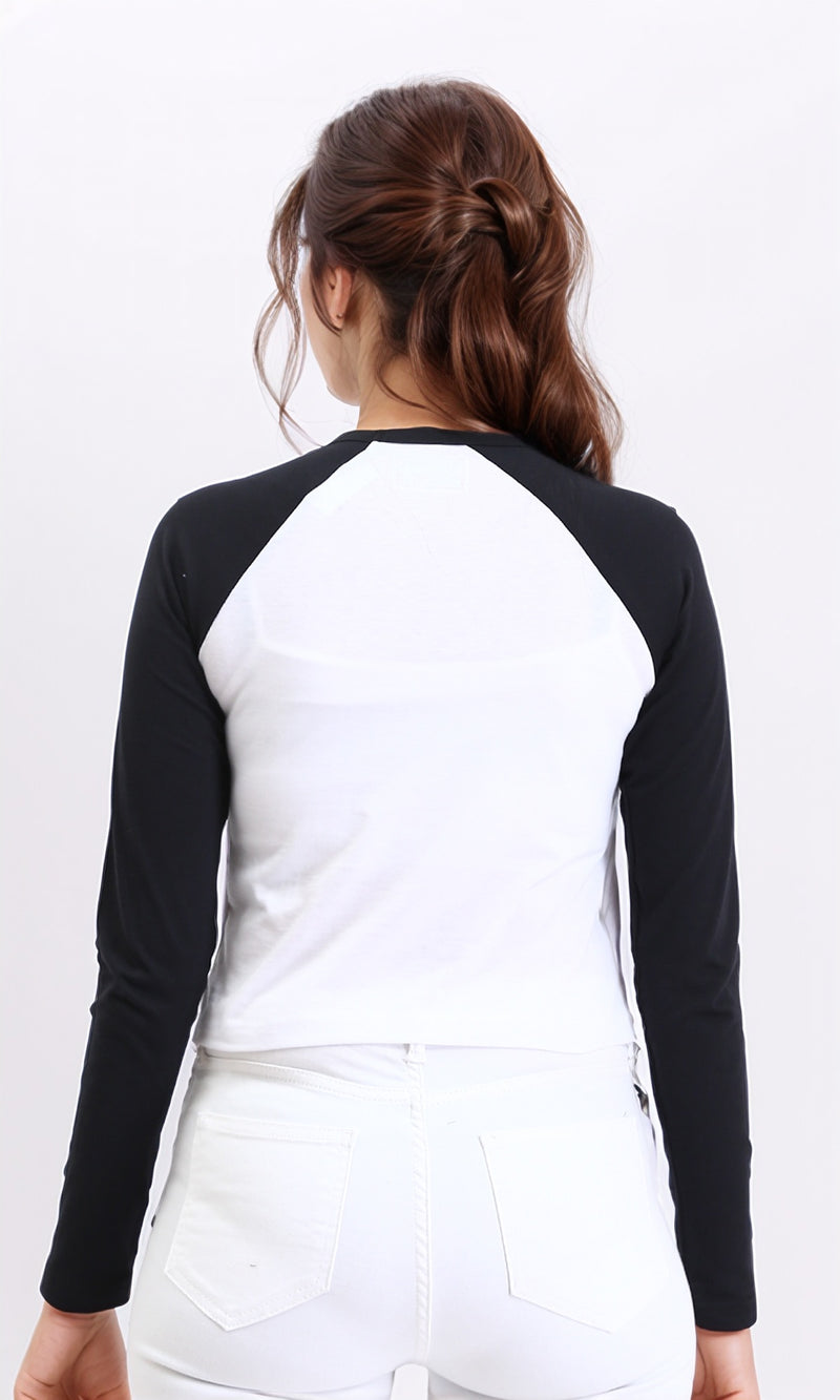 R209126 - Bi-Tone Long Sleeves Printed Tee - Black & White