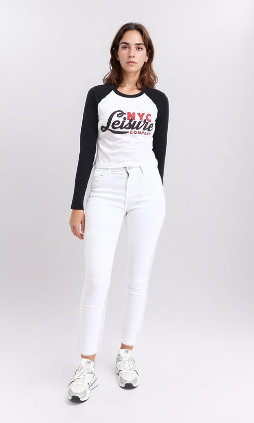 R209126 - Bi-Tone Long Sleeves Printed Tee - Black & White