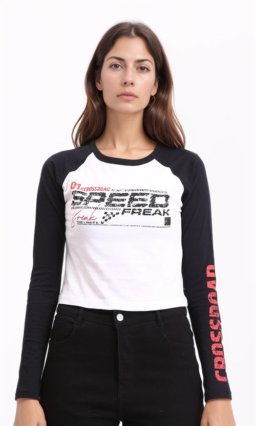 R209127 - Long Sleeves Printed Bi-Tone Tee - Black & White