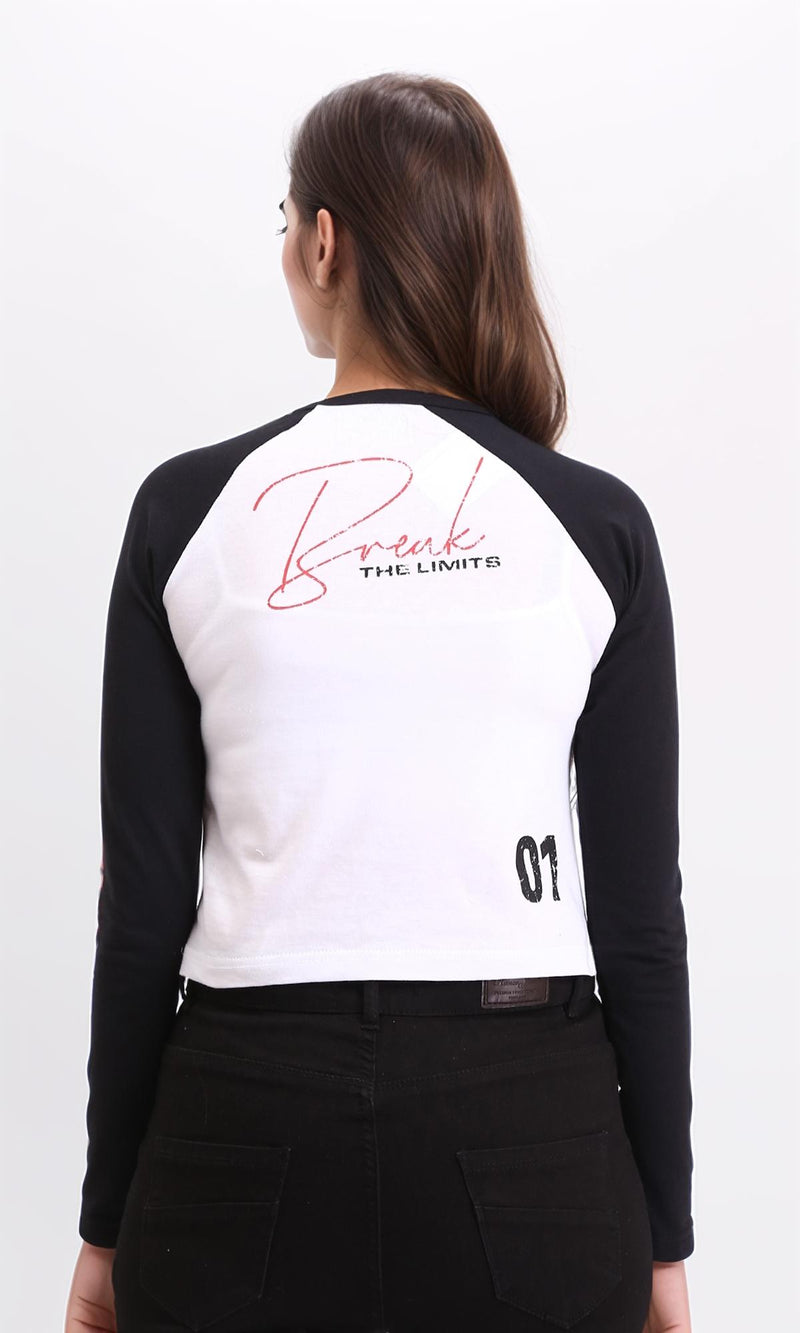 R209127 - Long Sleeves Printed Bi-Tone Tee - Black & White