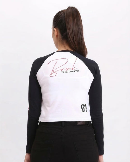 Ravin Women's Speed Freak Raglan Crop Top – Moto-Inspired Long Sleeve - Black & White - R209127