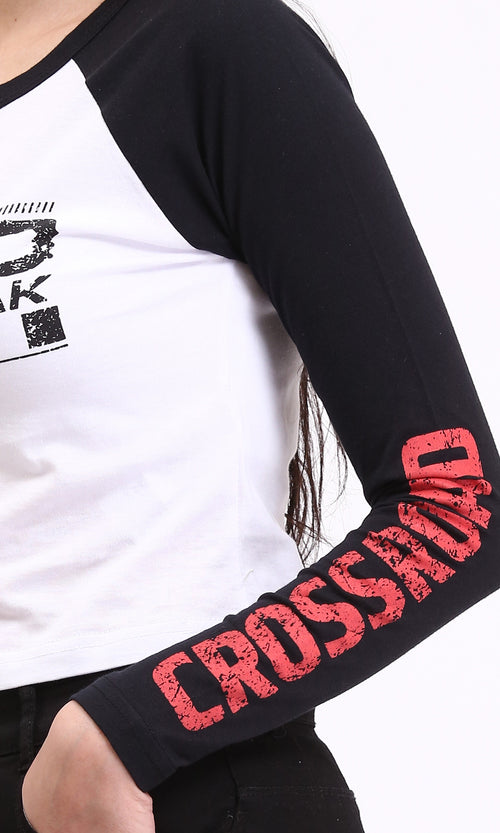 R209127 - Long Sleeves Printed Bi-Tone Tee - Black & White