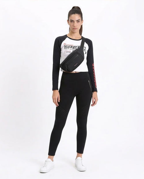 Ravin Women's Speed Freak Raglan Crop Top – Moto-Inspired Long Sleeve - Black & White - R209127