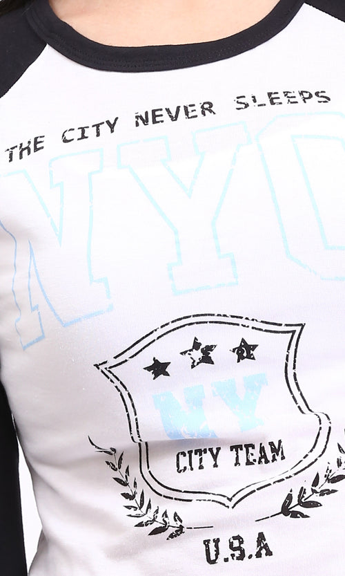 R209128 - Slip On Printed Bi-Tone Tee - Black & White