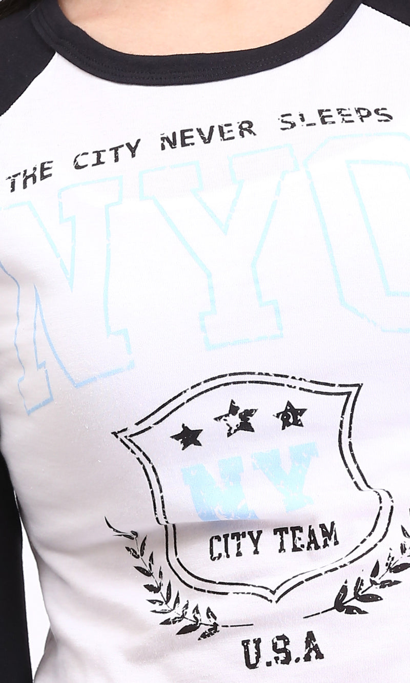 R209128 - Slip On Printed Bi-Tone Tee - Black & White