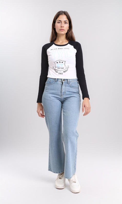 R209128 - Slip On Printed Bi-Tone Tee - Black & White