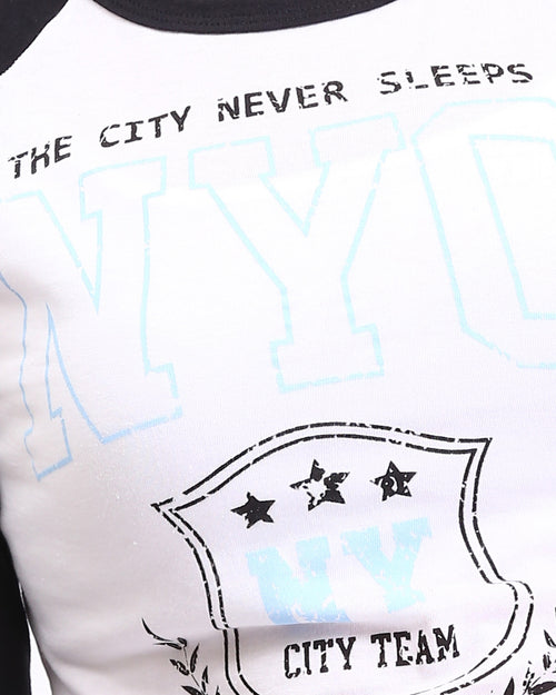 NYC Graphic Raglan Baby Tee – White/Black - R209128