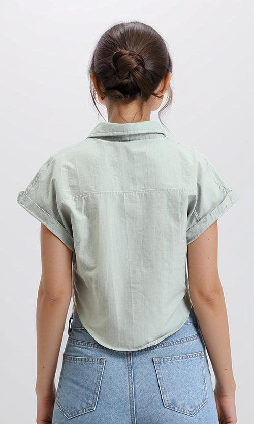 R209129 - Roll-Up Cap Sleeves Short Shirt - Pastel Mint