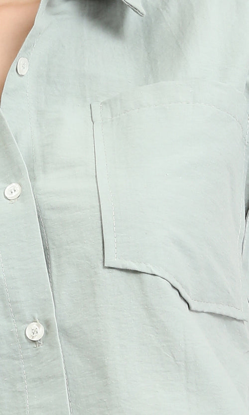 R209129 - Roll-Up Cap Sleeves Short Shirt - Pastel Mint