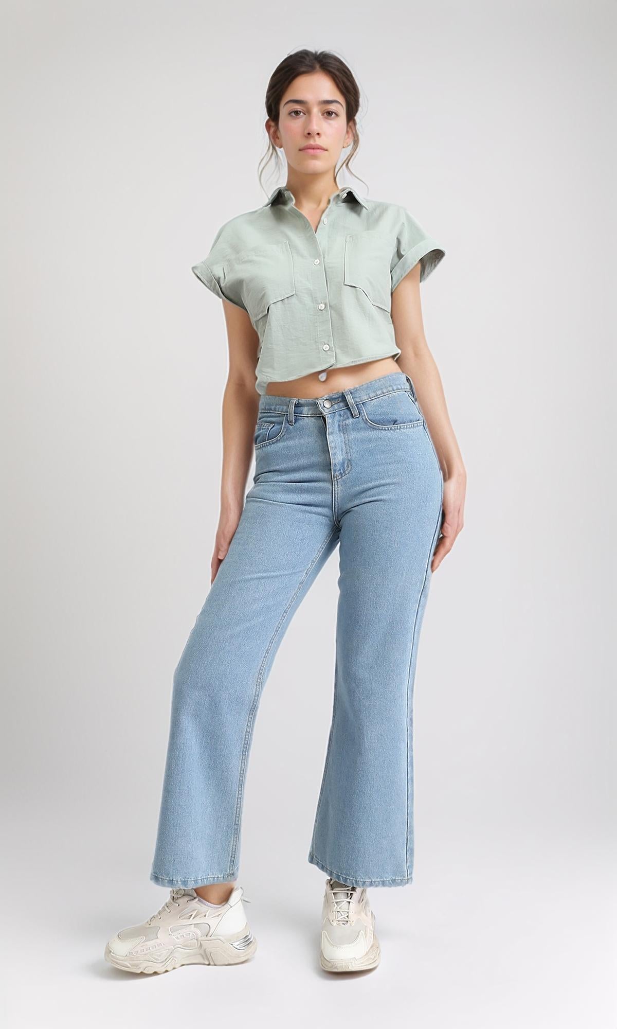 R209129 - Roll-Up Cap Sleeves Short Shirt - Pastel Mint