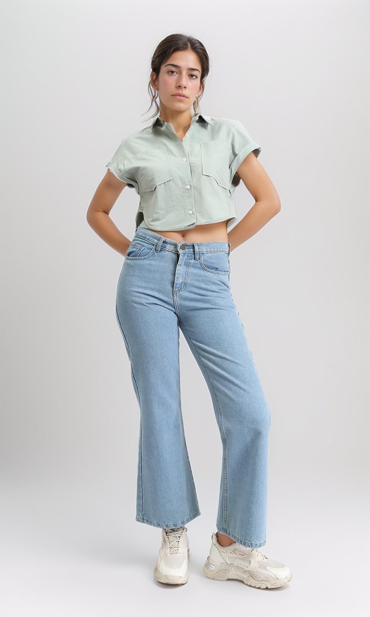 R209129 - Roll-Up Cap Sleeves Short Shirt - Pastel Mint